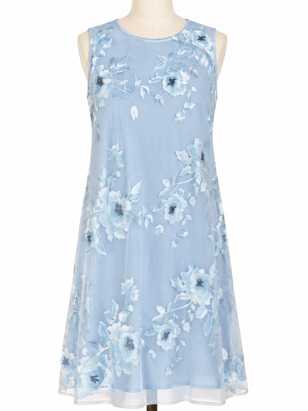 New York & Co Sleeveless Embroidered Swing Dress Blue Floral XL